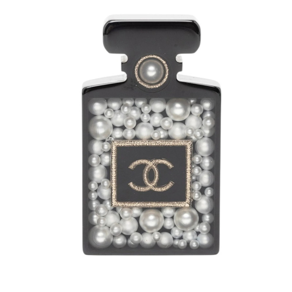 CHANEL Authentic Black Logo Brooch